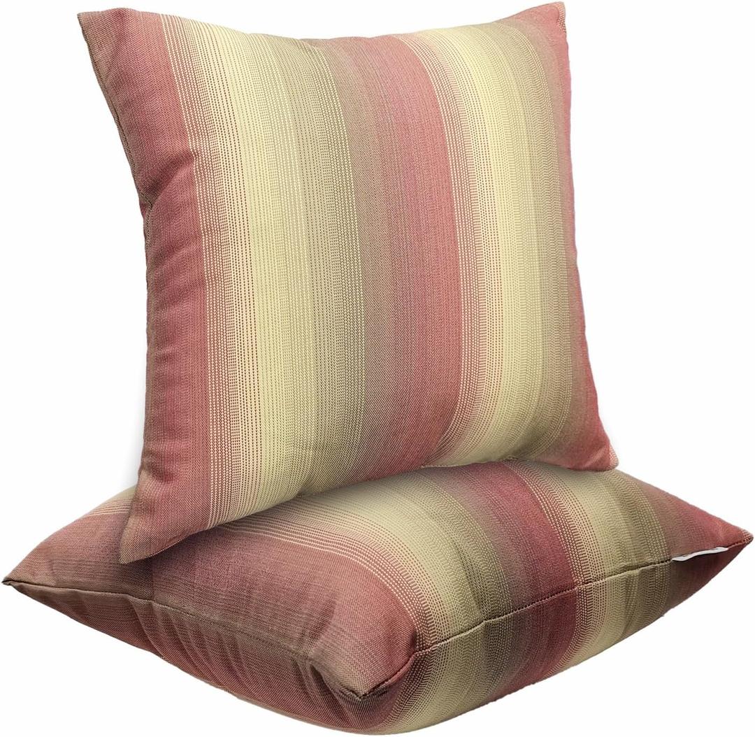 JMGBird Outdoor Pillows Set of 2 with Inserts - 18x18 Weather-Resistant Throw Pillows for Patio Furniture, Dark Red Striped Decorative Cushions