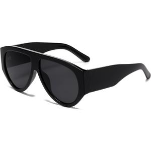 Oversized Aviator Sunglasses for Women Men Classic Big Frame Sun Glasses (A1 Black/Grey)