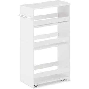 MARTY Rolling Storage Cart 7.9" W, 4-Tier Kitchen Cart with Wheels Handle, Slim Storage Cart Mobile Shelving Utility Carts for Bathroom Laundry Room Organization Narrow Places (All White)