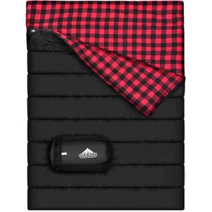 Cotton Flannel Double Sleeping Bag for Camping, Backpacking Or Hiking. Queen Size 2 Person Waterproof Sleeping Bag for Adults Or Teens. Lightweight with Compression Sack