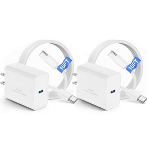 2Pack iPhone 17 16 15 Charger Fast Charging,USB C Super Fast Charger Block and Long Type C to C Cable Cord 10ft for Apple iPhone 17 Pro Max/17 Air/16 Pro/16 Pro Max/15 Plus/15 Pro/iPad Plug Cube