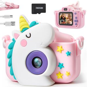 SYNCFUN Kids Camera, Birthday Gifts for Girls 3 4 5 6 7 8 Year Old, Unicorn Toys Selfie Toddler Toy, 1080P HD Selfie Digital Video Camera with 32GB SD Card (Unicorn)