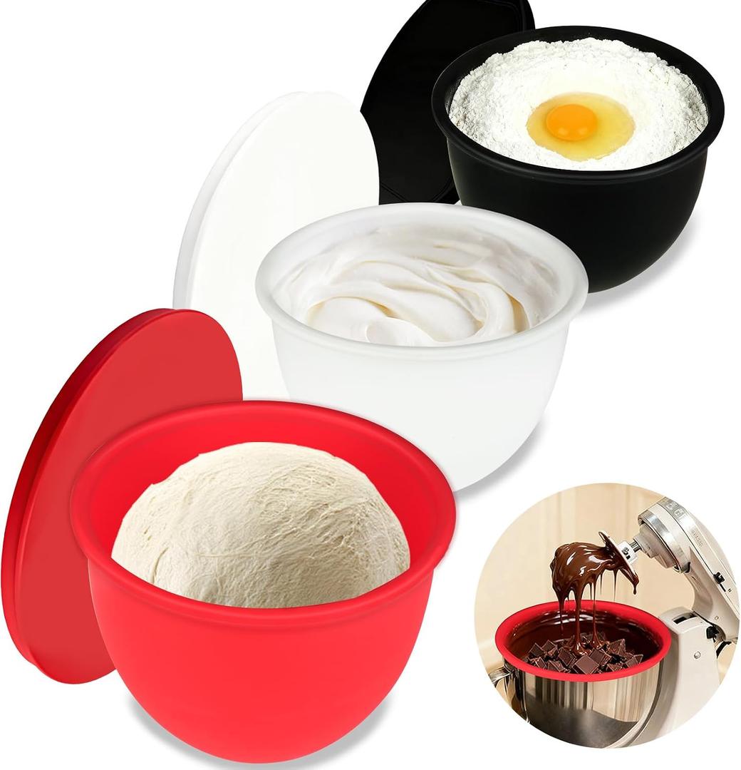 3 Pcs Silicone Liners for KitchenAid Tilt-Head 5 Qt Mixers, Dishwasher-Safe Silicone Bowl Liners with Lids, Mixer Liner Replacement Accessories Compatible with Kitchen Aid Mixer Attachments