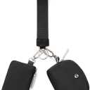 Keychain Wallet Mini Zip Around Wristlet Wallets for Women Detachable Dual Pouch Wristlet Portable Coin Purse Small Wallets (Black+Black)