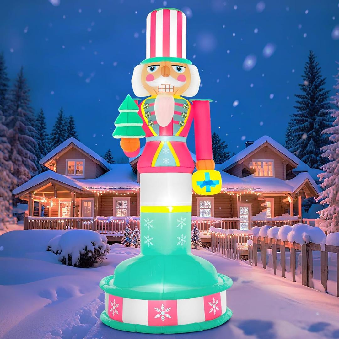 Spinosaurus 8FT Christmas Inflatable Outdoor Decoration Inflatable Nutcracker Blow Up Pink Nutcracker Decor with Lights for Yard Lawn Garden