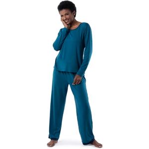 Fruit of the Loom womens Long Sleeve Tee and Pant 2 Piece Sleep Set (Large, Dark Sea)