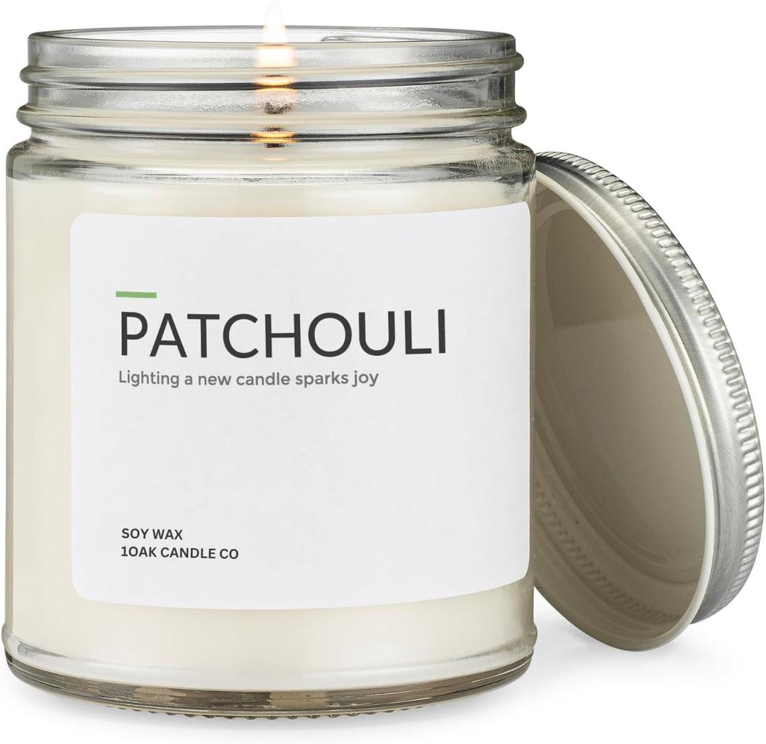1OAK Patchouli Candle - Soy Wax Scented Candles (Patchouli) - Soy Candles for Home Scented - Long Burning Candle Premium - Hand-Poured (7oz.) (Clear Jar (7oz))