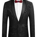 COOFANDY Men's Floral Tuxedo Jacket Luxury Embroidered Wedding Blazer Dress Suit for Party Dinner Black, Size M