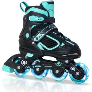Nattork Blade Roller Skates for Boys with Light Up Wheel, Outdoor & Indoor Illuminating Black Inline Skates for Boys Little Kids Toddler Ages 5-8 4 5 6, Beginners, Large-Youth