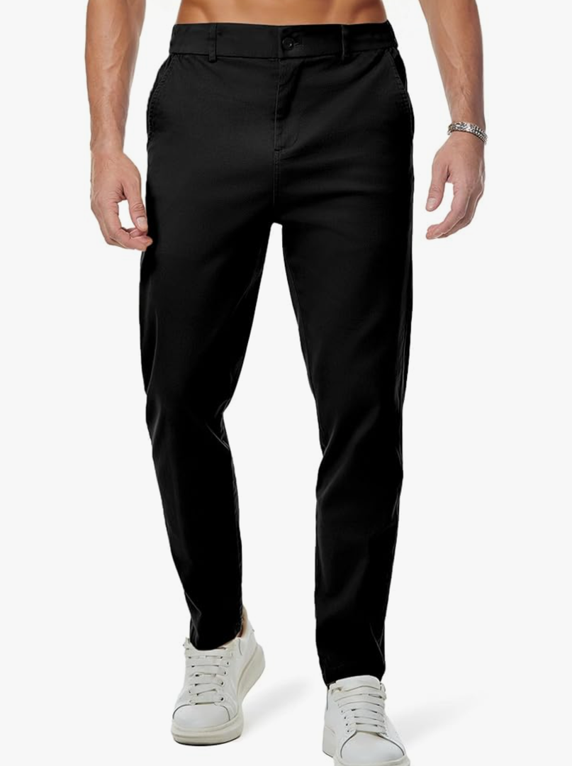 JMIERR Men's Chino Pants Casual Stretch Waist Tapered Trousers with Pockets, Size 38