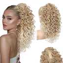 SEIKEA Ponytail Extension, 18" Claw Clip Ponytail Extension Wavy Curly Jaw Clip in Ponytail Hair Extensions Fluffy Natural Soft Fake Pony Tails Synthetic Hairpiece Dark Blonde to Light Blonde