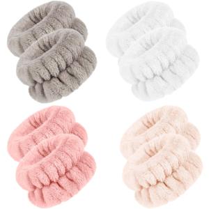 Chuangdi 4 Pairs Wrist Bands for Washing Face Wrist Spa Microfiber Wash Towel Band Scrunchies Absorbent Wristbands Sweatband for Women Prevent Liquid from Spilling