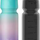 2Pack 32oz Bike Water Bottle, 1000ml Sports Cycling Water Bottle Easy to Squeeze, Lightweight Fits Most Bike Cages Bicycle (Hydrangea & Black)