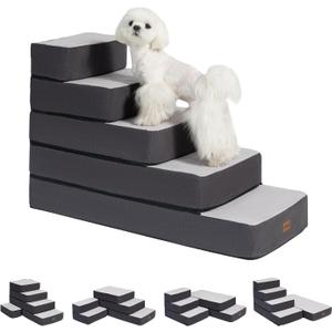 5-Step Adjustable Dog Stairs for High Beds, Dog Steps for Small Dogs and Cats, Foldable Pet Stairs for Bed Climbing, Non-Slip Pet Step Indoor, Grey