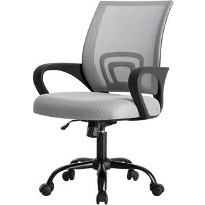 DUMOS Home Office Chair - Ergonomic Mid Back Mesh Desk Chair with Lumbar Support & Rocking Mode, Height Adjustable with Fixed Armrest, for Computer, Gaming, Meeting, 360 Swivel, Grey, 22.6" X 23.62" X 37.4"