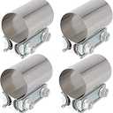 ZEONHAK 2 Pack 2 1⁄2 In Stainless Steel Butt Joint Exhaust Clamp Band Sleeve, 2.5 In Premium and Durable Butt Joint Exhaust Clamp with Even Clamping Force, Silver