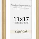 Natural Oak 11x17 Picture Frames Mat to 8x12 Picture Display Set of 3,Original Wood Handcrafted 11x17 Diploma Frame with Tempered Glass Graduation Family Wedding Certificate Photo Wall Mounted