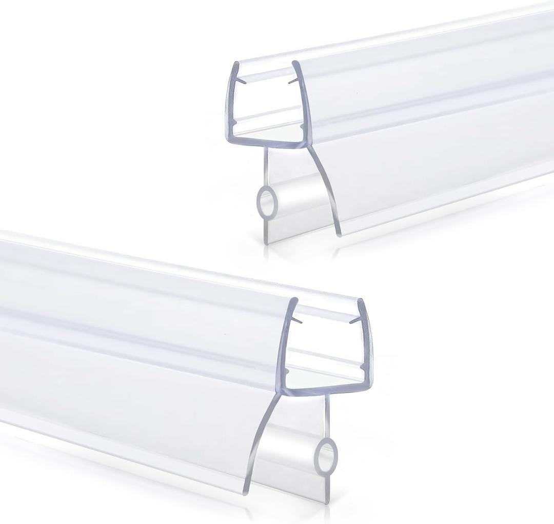 Shower Door Bottom Seal Strips 2PCS, 36 Inch Long Ultra Clear Vinyl Seal Strips with Sweep for 1/2"(12mm) Thick Frameless Glass Door, to Stop Water Leak