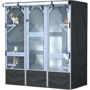 Outdoor Cat House Cover 63" L x 33" W x 70" H - 600D Waterproof Protective Cover for Large Cat Catio Enclosures, Full Coverage Protection, Secure Fit (Cover Only)