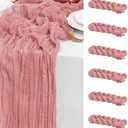 FUANGUI 6 Pack 35x120 Inches Pink Cheesecloth Table Runner 10Ft, Valentine’s Day Decoration Boho Gauze Romantic Coral Cheese Cloth Table Runner for Bridal Baby Shower Wedding Birthday