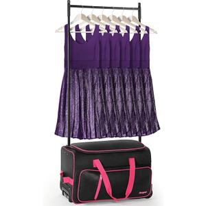 Rengue 23" Dance Duffle Bag with Garment Rack, Rolling Garment Bags for Travel, Wheeled Upright Luggage Closet Suitcase in Black+Pink