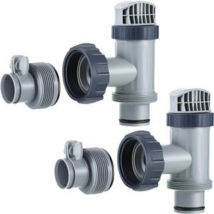 Saillong 2 Pcs Pool Plunger Valve and 1.25" to 1.5" Type B Hose Adapter Compatible with Intex Pool Replacement Parts, Shut off Valve Parts with Gaskets for Above Ground and Sand Filter Pump