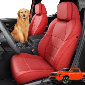 Car Seat Covers for Toyota Tacoma 2024 2025 2026 Double Cab (Gas Only), Full Set All Weather Faux Leather Pickup Truck Accessories, Full Coverage Custom Seat Protectors for Tacoma SR SR5 TRD (Red)