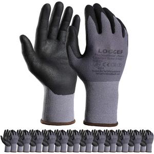 LOCCEF Safety Work Gloves MicroFoam Nitrile Coated-12 Pairs,Seamless Knit Nylon Gloves,Home Improvement,Micro-Foam Gloves