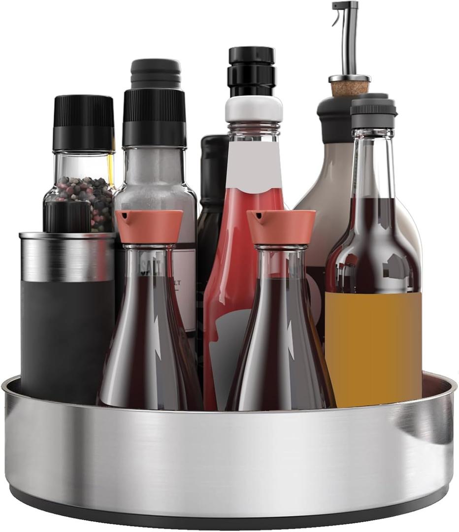 VAEHOLD Lazy Susan Turntable Spice Rack Organizer for Kitchen Cabinet, Storage Tray for Fruit, Snacks, Salad - Organizer for Cupboard, Pantry, Bathroom, Table, Cosmetic (Silver, 7 1/2)