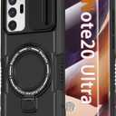 Magnetic Case for Samsung Galaxy Note 20 Ultra with Ring Stand [with Screen Protector] [Compatible with MagSafe Wireless Charging] Military Grade Shockproof Case with Slide Camera Cover, Black