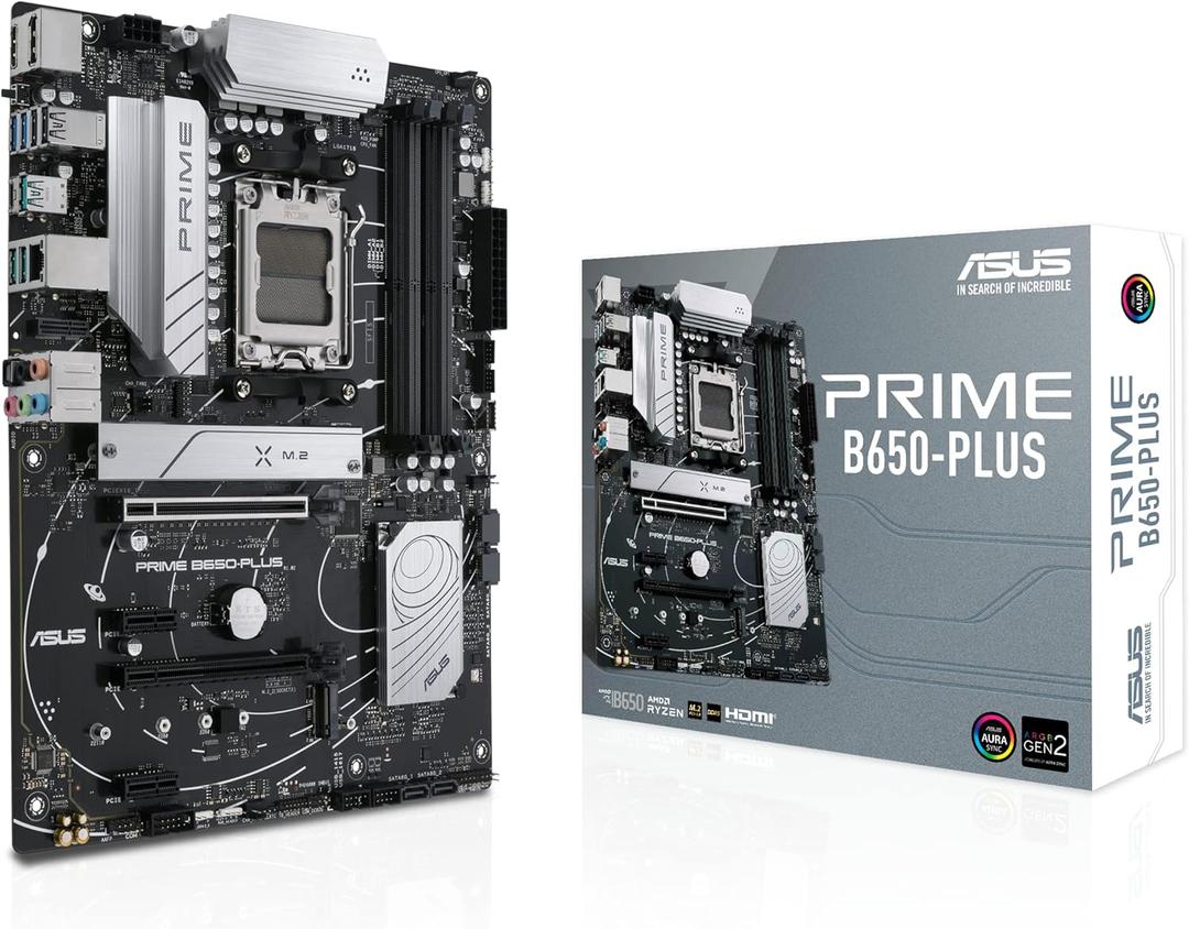 ASUS Prime B650-PLUS AMD B650 AM5 Ryzen Desktop 9000 8000 and 7000 ATX Motherboard, DDR5, PCIe 5.0 M.2, 2.5Gb LAN, DP, HDMI, SATA 6Gbps, USB 3.2 Gen 2 & 1 Type-C, BIOS Flashback, USB4 Support