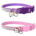 Pack of 2 Rhinestone Cat Collar Breakaway with Bell Safety Buckle, Adjustable Diamond Girl Boy Kitty Cute Comfy Collar for Kitten Tiny Little Pets Rabbits, 6"-9" Extra Small