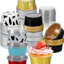 120 Pcs Aluminum Foil Baking Cups Mini Cake Pans with Lids 5 oz Cupcake Liners Disposable Muffin Tins Wrappers Baking Foil Ramekins Pans Aluminum Cupcake Cups for Birthday Party