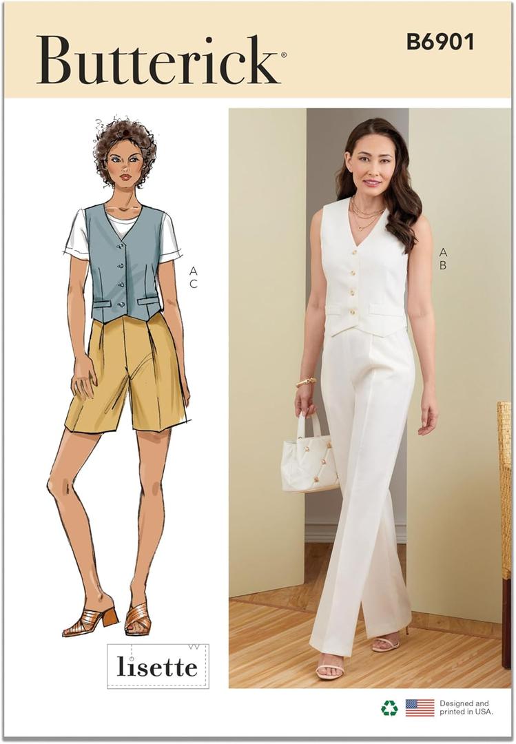 Butterick Misses' Vest, Pants and Shorts Sewing Pattern Packet by Liesl and Co, Design Code V1838, Sizes 6-8-10-12-14, Multicolor