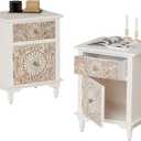 COSIEST Bedside Table Set of 2, Wood Nightstand, Farmhouse End Table with Storage, Nightstand with Drawers for Bedroom, Living Room