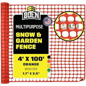 4' x 100' Orange Temporary Fencing, Mesh Snow Fence, Plastic, Safety Garden Netting, Above Ground Barrier, for Deer, Kids, Swimming Pool, Silt, Lawn, Rabbits, Poultry, Dogs