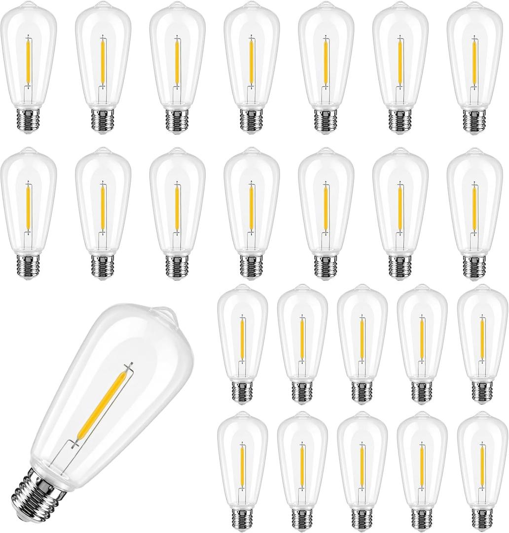 25-Pack ST40 E17 LED Bulbs, Shatterproof Plastic Replacement Bulbs for Outdoor String Lights (E17 Base ONLY, Not E12/E26), Vintage Edison Dimmable 0.6W 2700K Warm White Patio Light Bulb