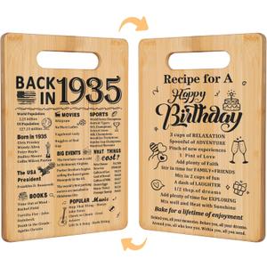 90th Birthday Gifts for Women Men,Back In 1935&Recipe for A Happy Birthday Double sided Cutting Board present for Her Him,90th Bday gift ideas,cool presents for 90 year old woman