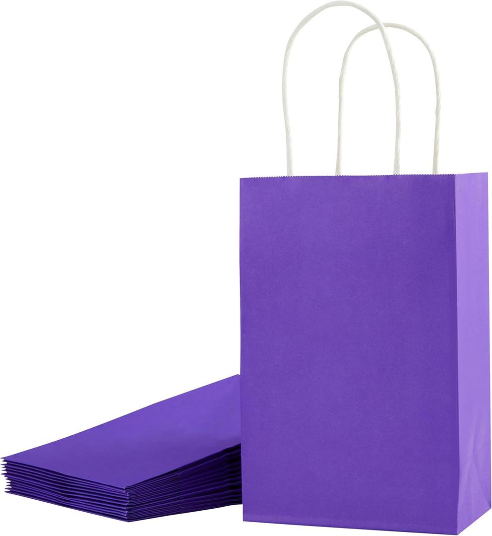 SUNCOLOR 24-Pack Purple Gift Bags with Handles  8" Goodie Bags for Party Favor Bags, Birthdays, Weddings & Special Occasions (Purple)