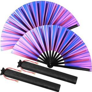 Maitys Large Rave Fan Clap Fans for Line Dancing Large Holographic Folding Hand Fans for Men and Women, Festival, Tai Ji, Kungfu, Martial Art, Gifts, Party (Laser Purple)