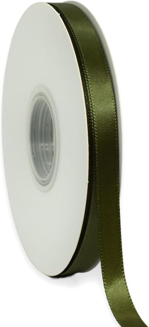 Moss Green Ribbon 3/8 Inch x 50 Yards Satin Ribbon Continuous, Single Face, for Crafts, Gift Wrapping, Floral Bouquet, Weddings, and Decorations, with Spool
