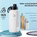 Sports Water Bottle 32oz, Insulated Water Bottle with Handle,Stainless Steel,Simple Modern,Suitable for Travel, School, Boy, Girl(White)