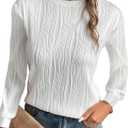 EVALESS Womens Tops Trendy Dressy Casual Long Sleeve Crewneck Basic T Shirts Solid Loose Textured Blouses Outfits (Medium)