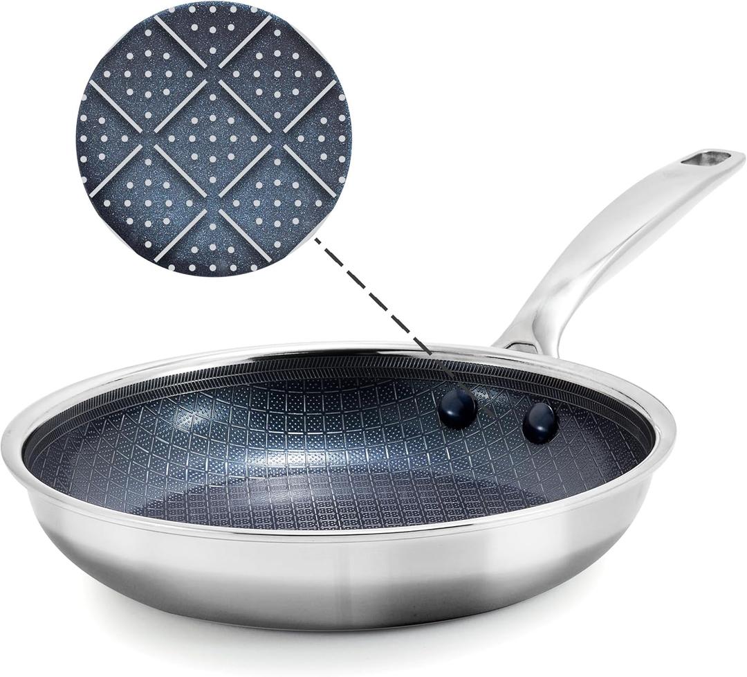 Blue Diamond Hybrid Nonstick Stainless Steel 8 Frying Pan, PFAS-Free Ceramic Skillet, Diamond Bond Powerful Searing, Egg & Omelet Pan, Dishwasher Safe, Stay-Cool Handle, Induction Ready, All Cooktops