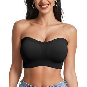 OEAK Supportive Strapless Bras for Women Push Up Wireless Bandeau Bra Non Slip Seamless Bras Comfortable Padded Bralette (Black, XXL)