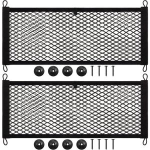 Frienda 2 Pieces Stretchable Small Cargo Net Pocket Storage Mesh Net Elastic Automotive Storage Pouch with 8 Pieces Mounting Screws and Hooks for Truck Car SUV Boats(25 x 9.8 Inches)