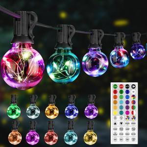 30FT LED Outdoor String Lights, G40 Globe Patio Lights with 24 Colors Color Changing and 128 Modes, Dimmable Waterproof Connectable Outdoor Light for Outside Backyard Porch Balcony Party Decoration, 