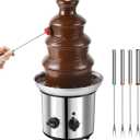Chocolate Fountain, 4 Tiers Electric Melting Machine Fondue Fountain Set with 6pieces Stainless Steel Forks, 4-Pound Capacity for Nacho Cheese, BBQ Sauce, Ranch