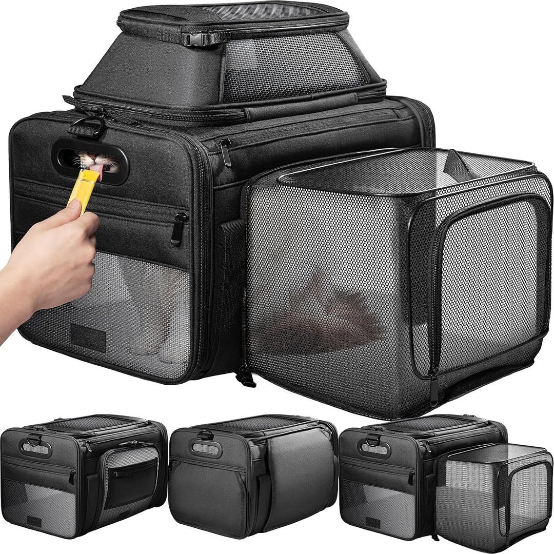 Top and Side Expandable Pet Carrier with Treat & Pet Window,18x11x11 Inch Delta American United Airline Approved,Soft-Sided Dog Carrier for Small Dogs and Cats,Travel Cat Carrier with Locking Zippers