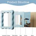 4x4 Picture Frame with Mat for 3x3, Wavy Edge Wooden Real Glass Photo Frame for Tabletop and Wall Hanging, Blue, 1 Pack